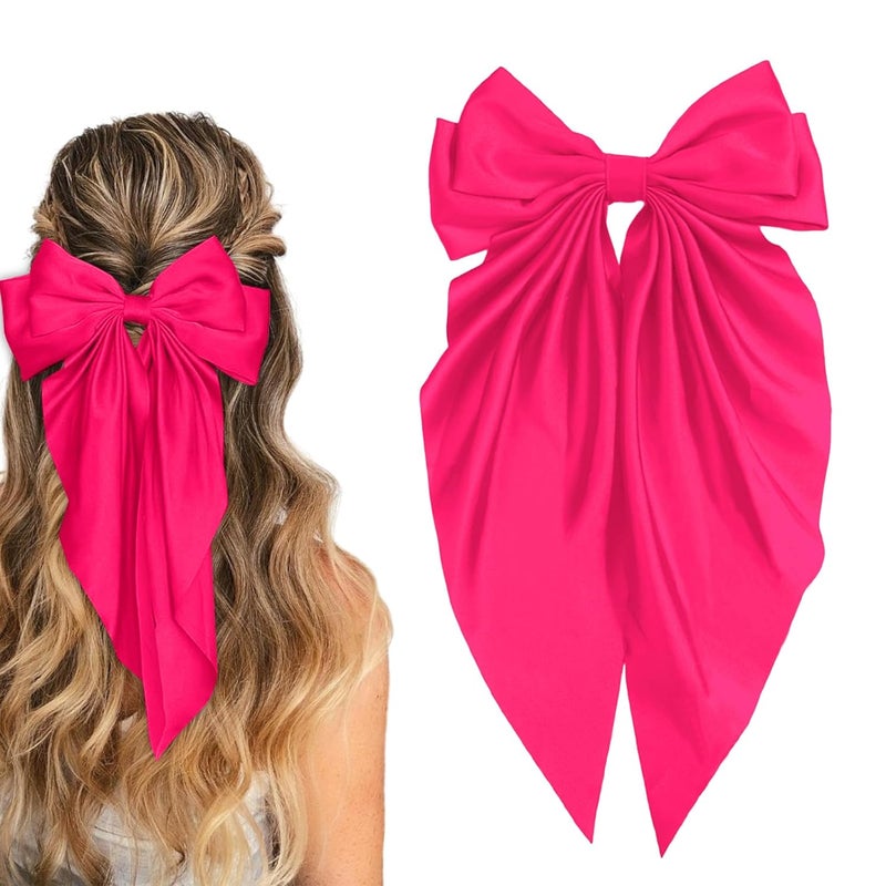 illpta Ribbon Hair Clip Barrettes for Women and Girls - Pink Satin Hair Bows and Accessories, Christmas Gift (Rose) - Image 1